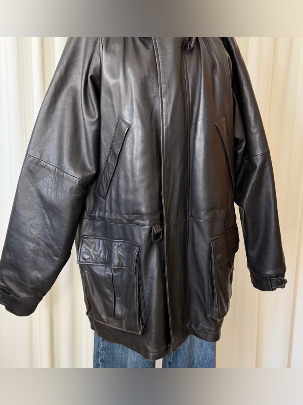 Vintage 90s Polo Sport Ralph Lauren Leather Parka Jacket Hooded Black XL Rare. - Picture 15 of 16